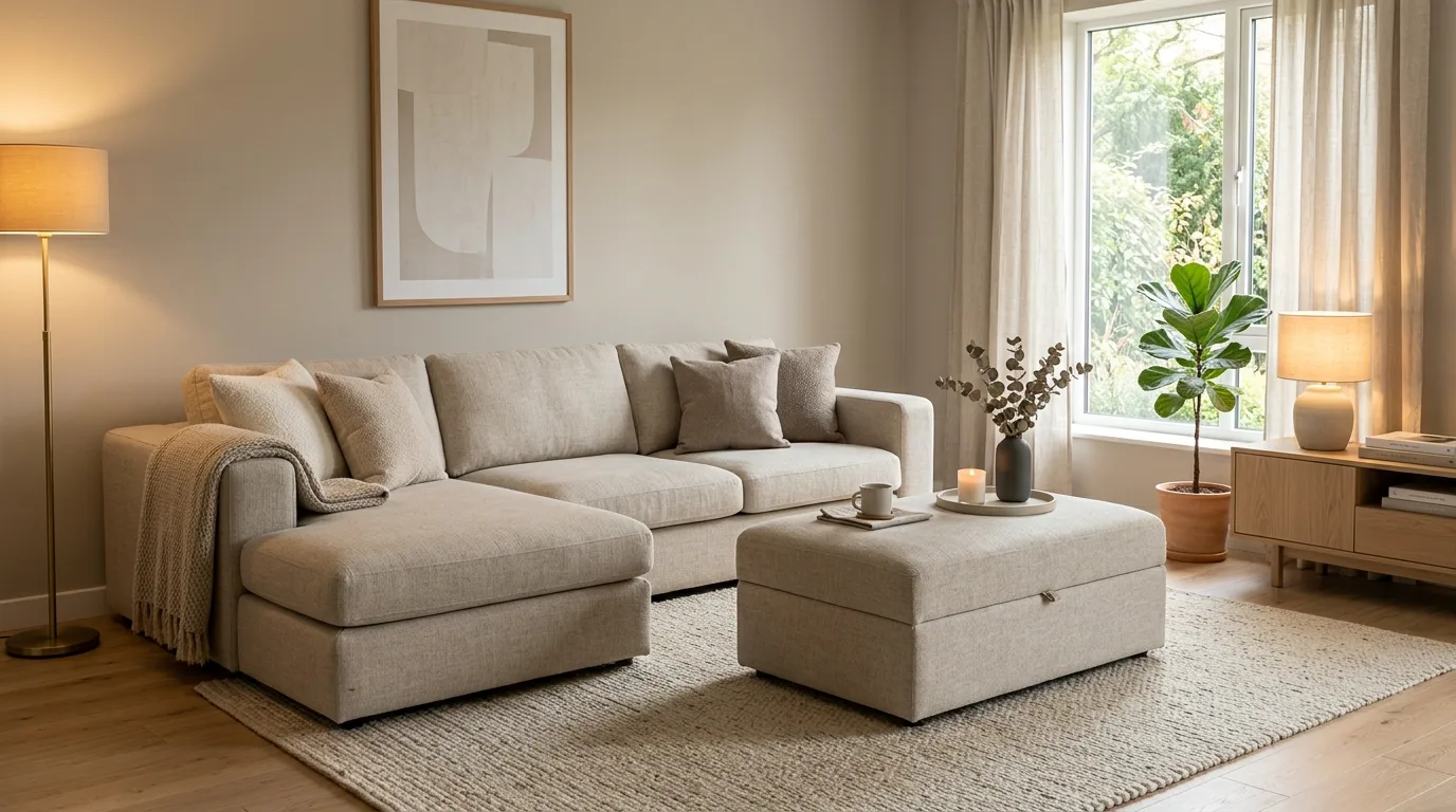 Add contrast through black or wood accents inspiration for a minimalist living room.